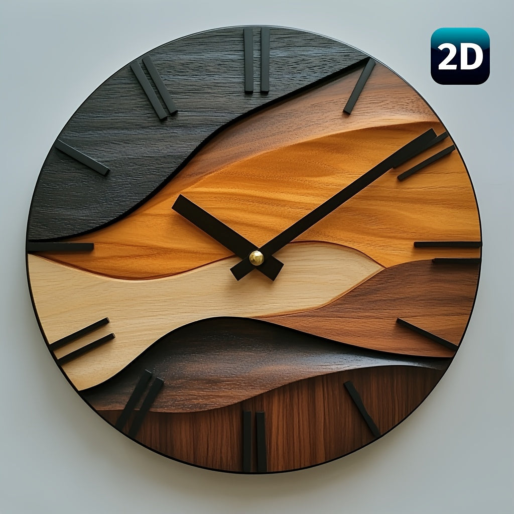 Artistic Wood-Look Round Wall Clock