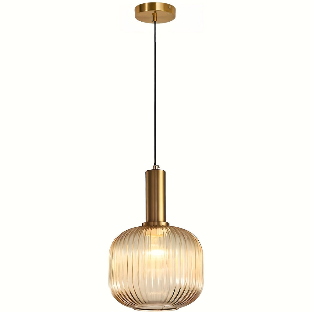Fluted Glass & Brass Pendant Light