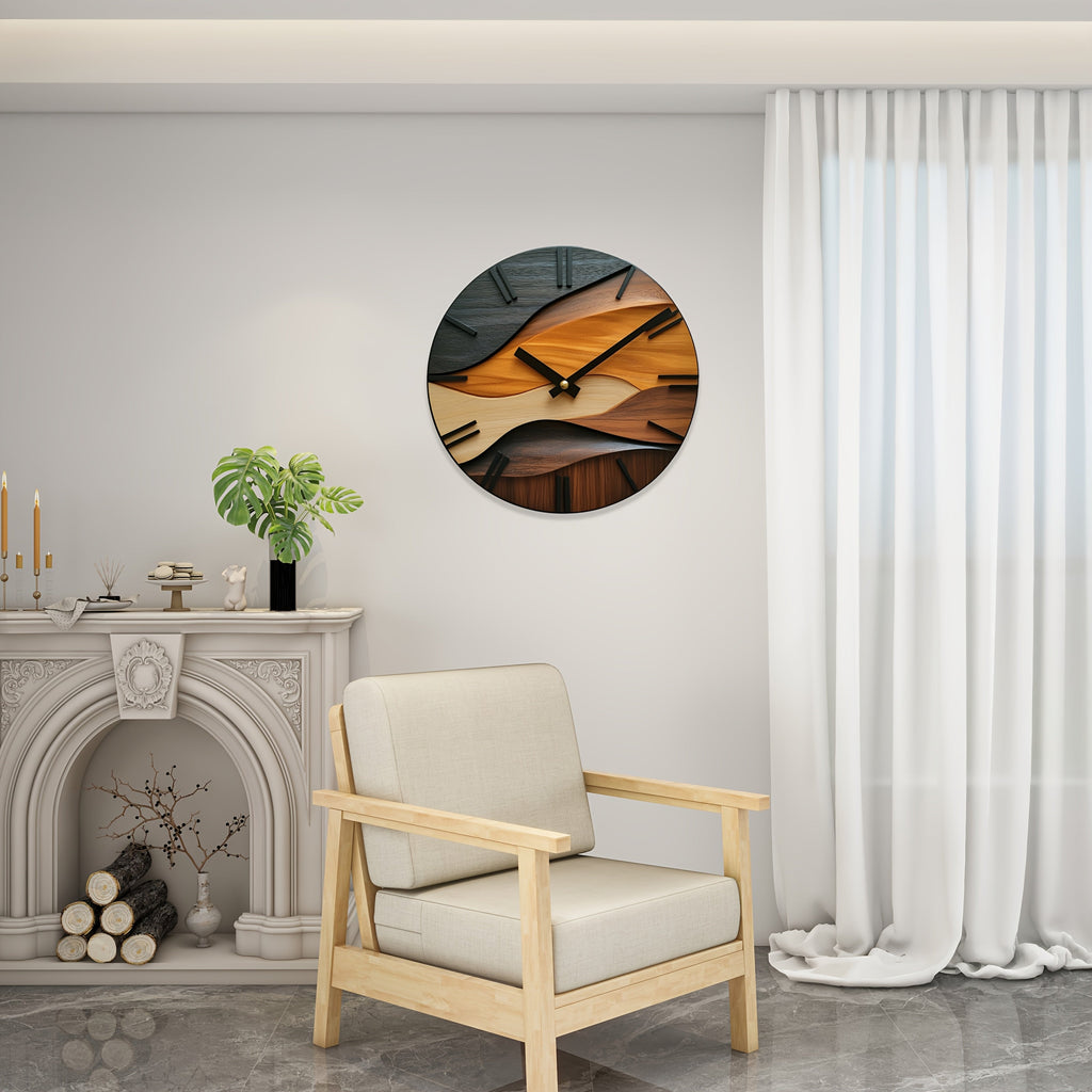 Artistic Wood-Look Round Wall Clock