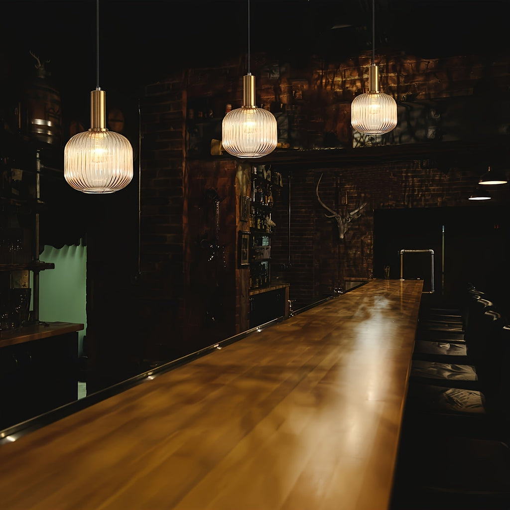 Fluted Glass & Brass Pendant Light