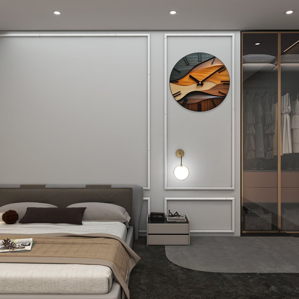 Artistic Wood-Look Round Wall Clock