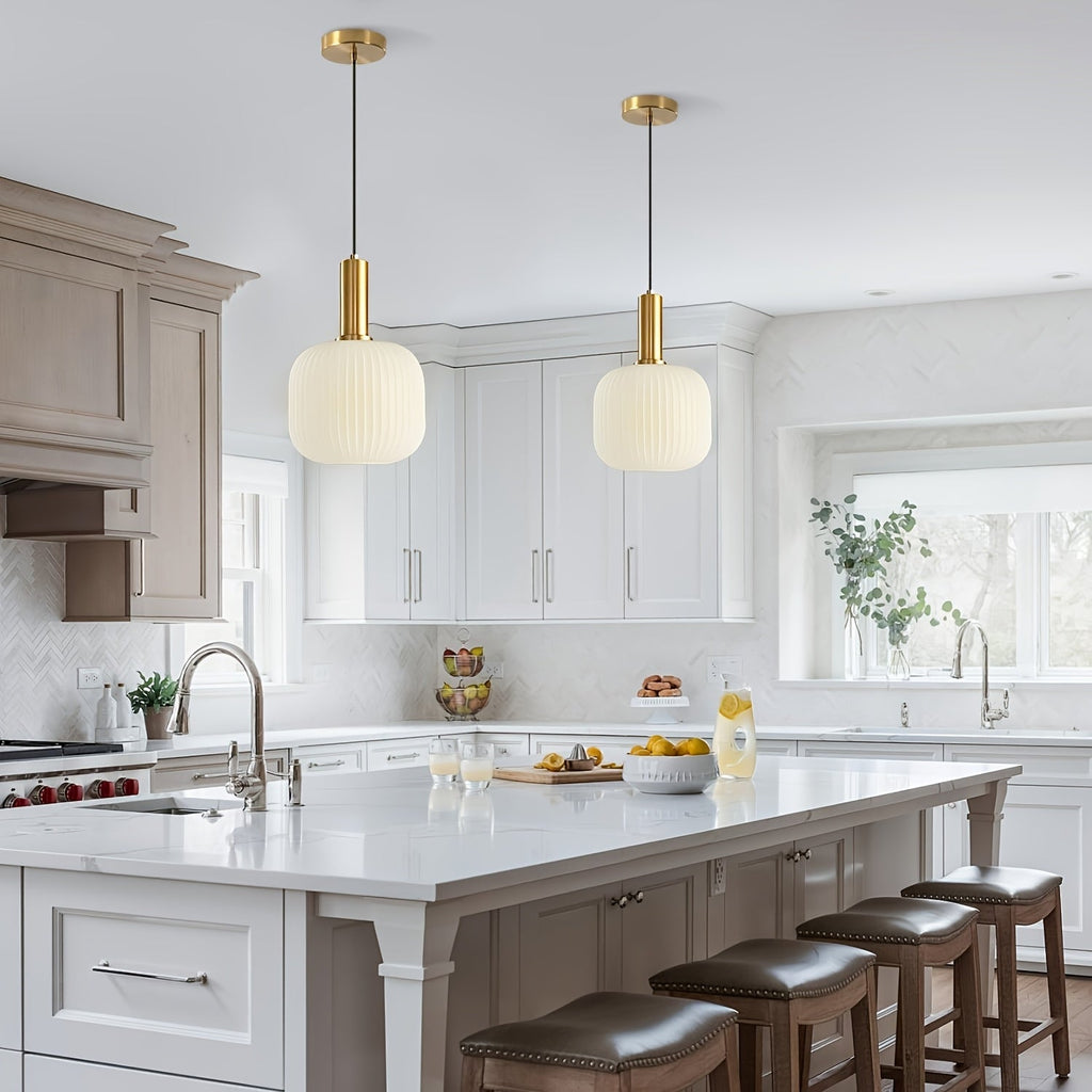Fluted Glass & Brass Pendant Light