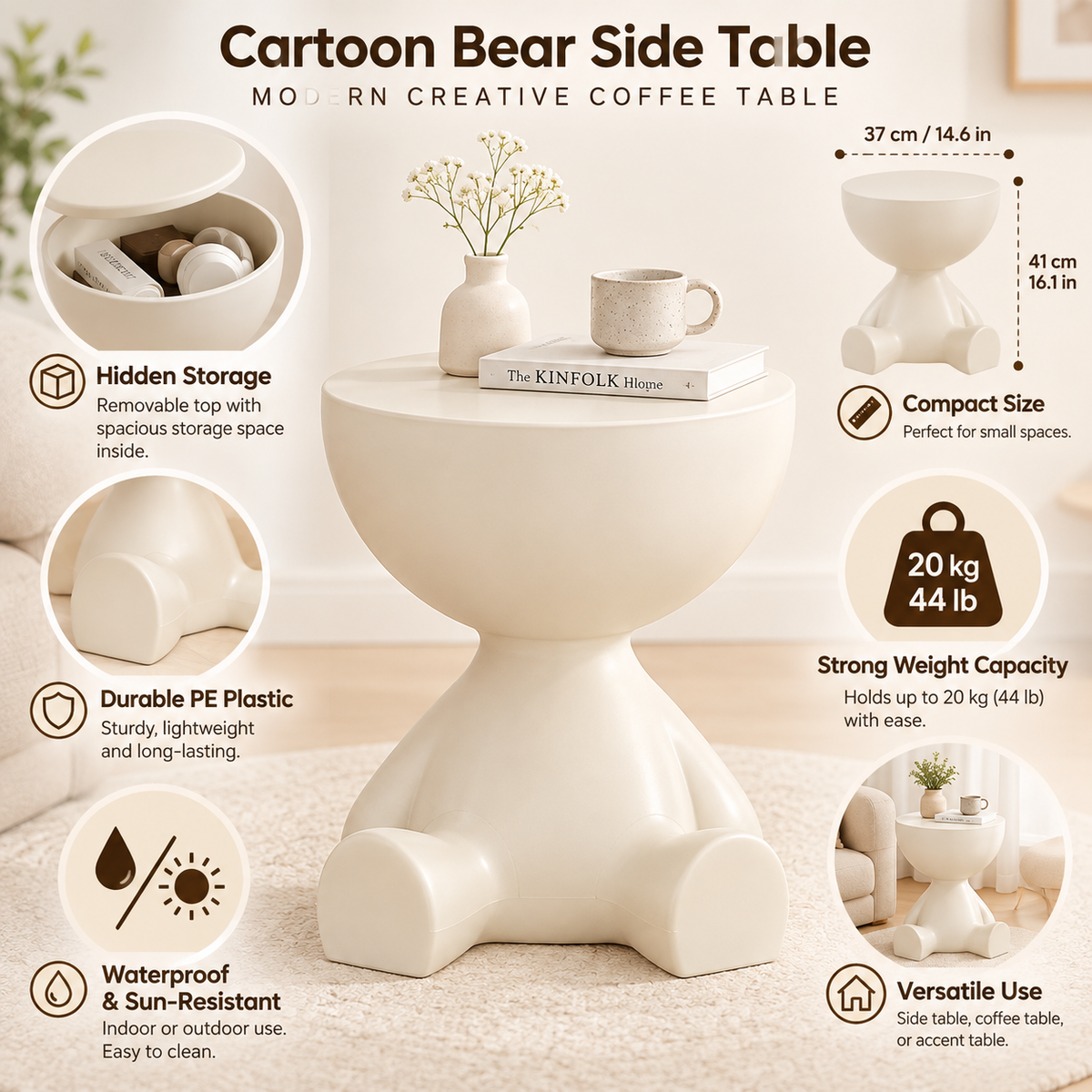 Cartoon Bear Storage Side Table