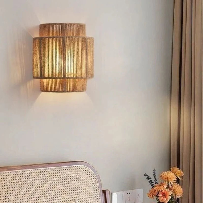 RattanGlow Woven Wall Sconce