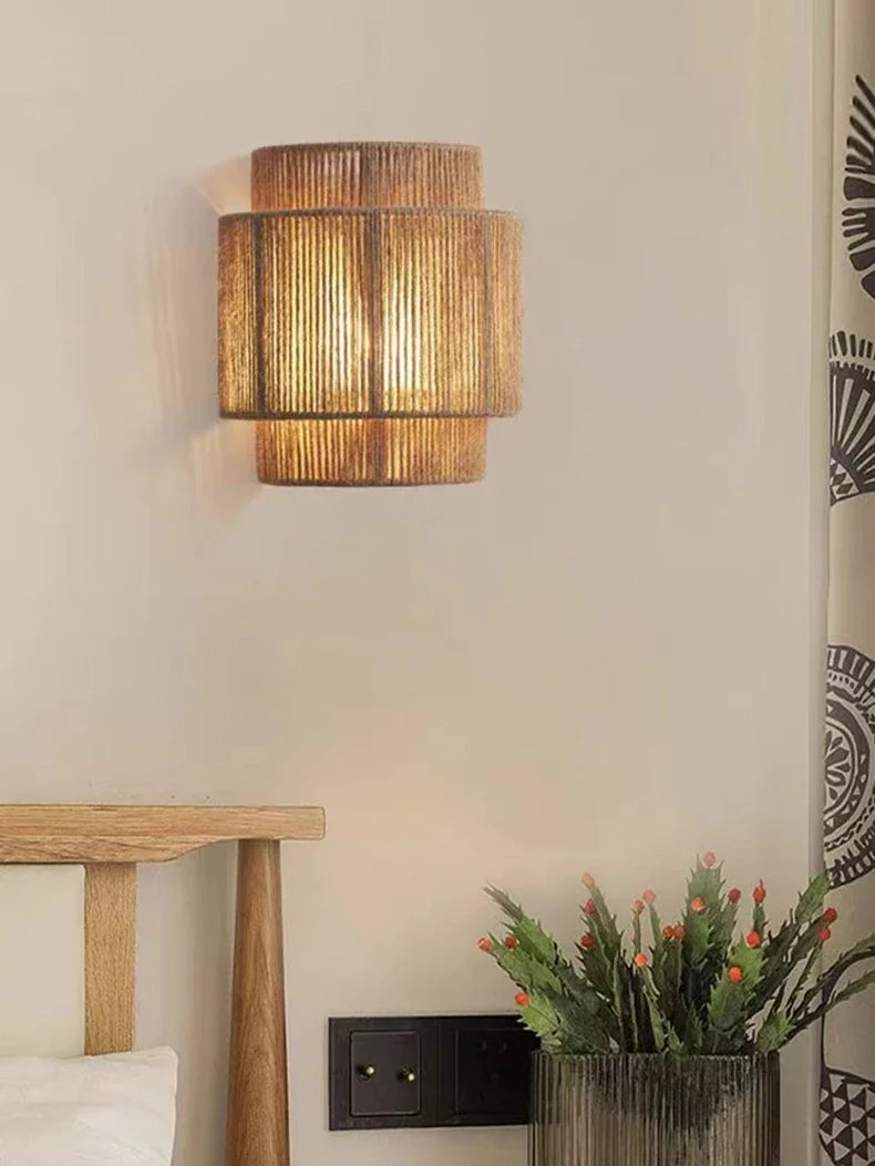 RattanGlow Woven Wall Sconce