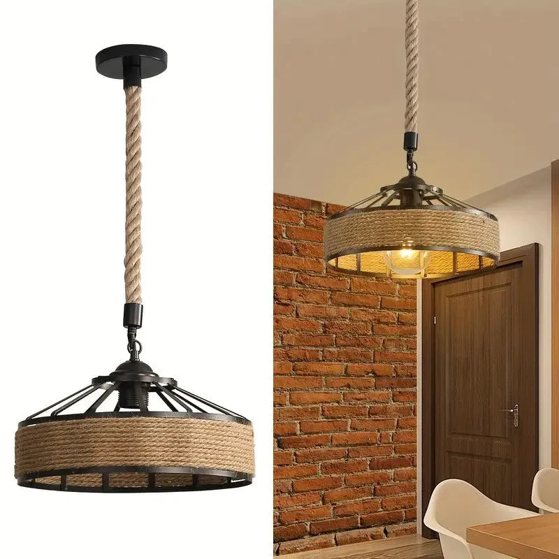 Rustic Hemp Rope Pendant Light