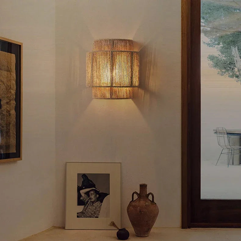 RattanGlow Woven Wall Sconce