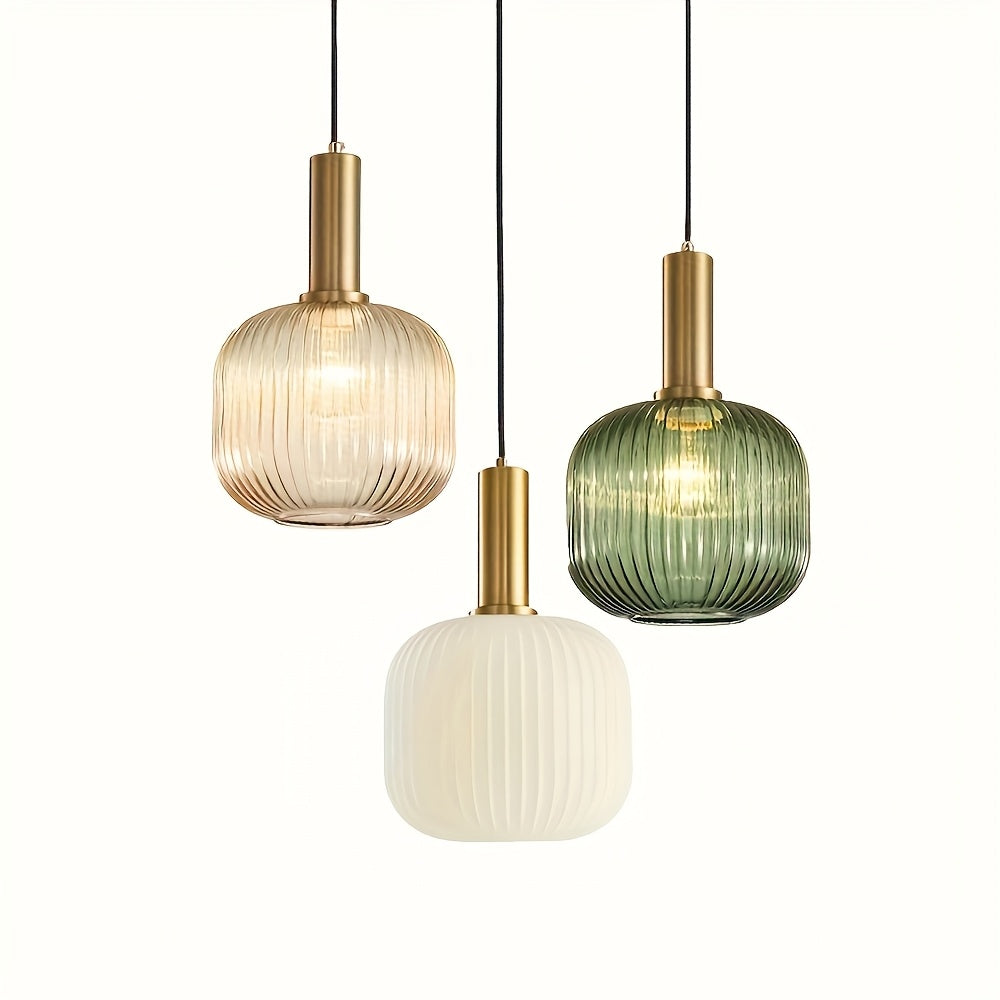 Fluted Glass & Brass Pendant Light