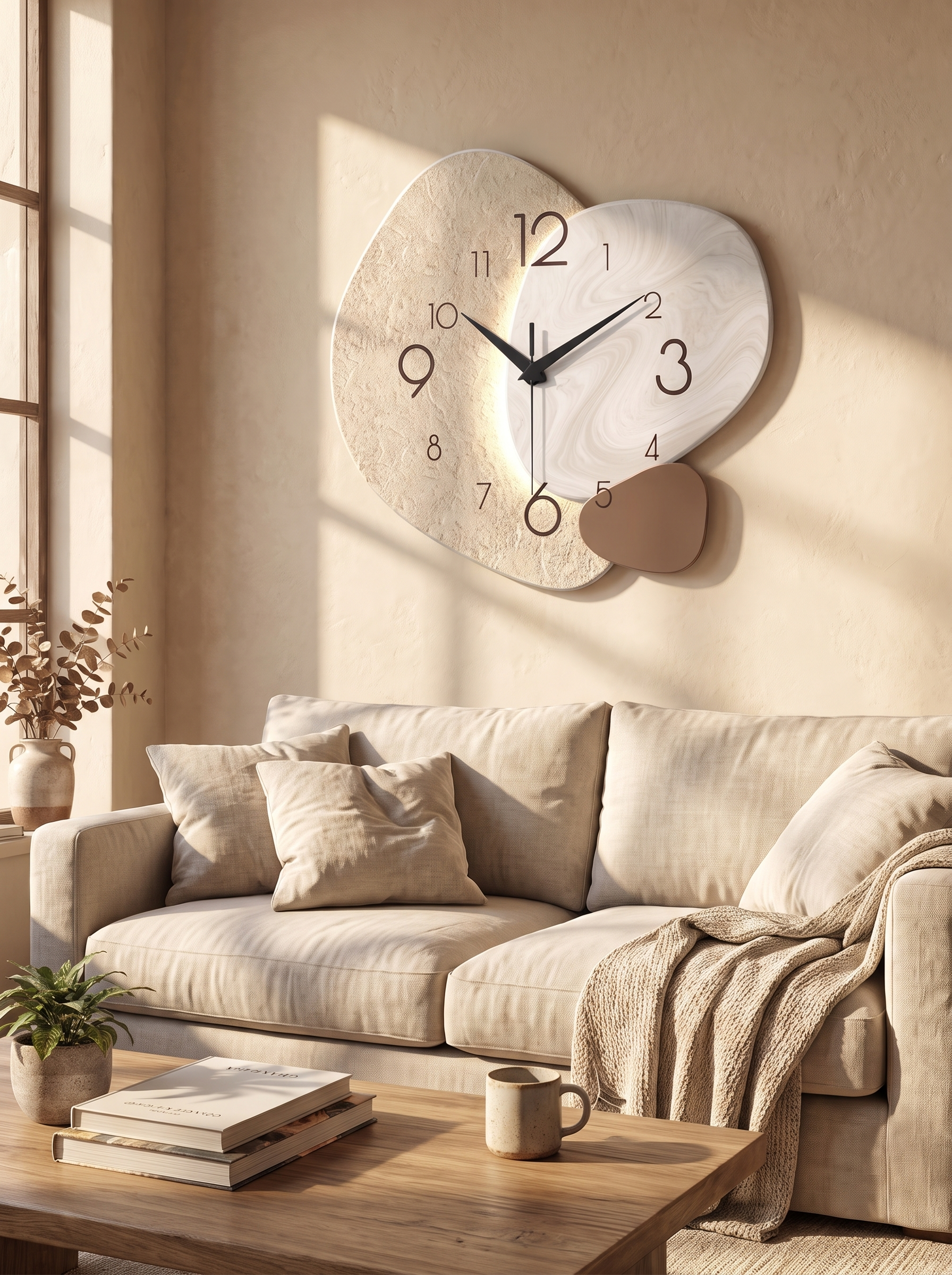 Tempostone Silent Wall Clock A Focal Point Above the Sofa