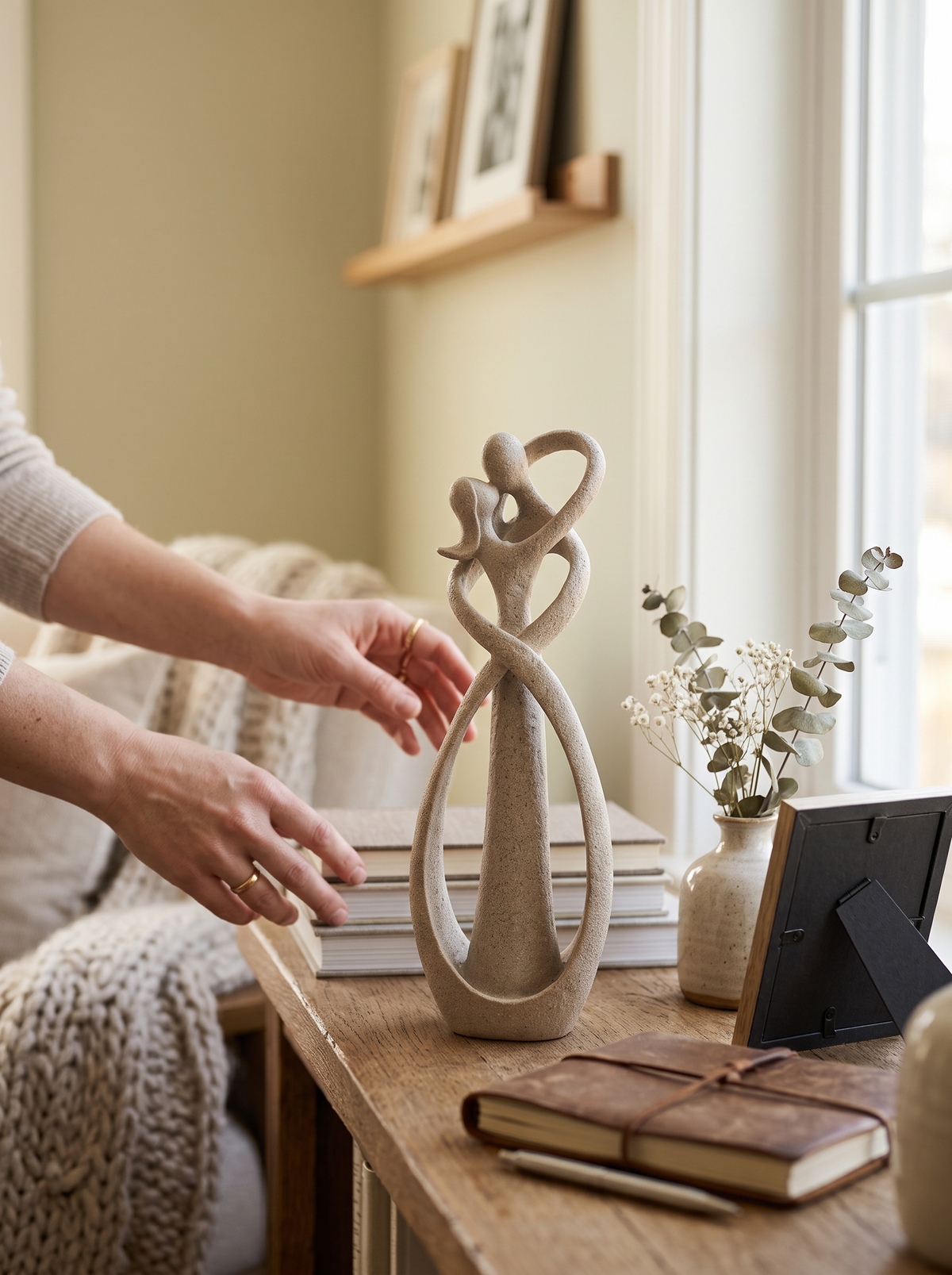 Embrace Abstract Couple Sculpture in a warm Scandinavian inspired home, A Gift That Speaks Softly