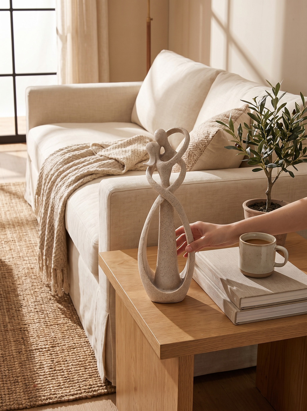 Embrace Abstract Couple Sculpture in a warm Scandinavian inspired home, Styled for Everyday Moments