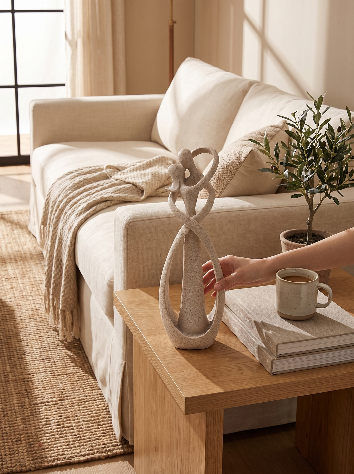 Embrace Abstract Couple Sculpture in a warm Scandinavian inspired home, Styled for Everyday Moments