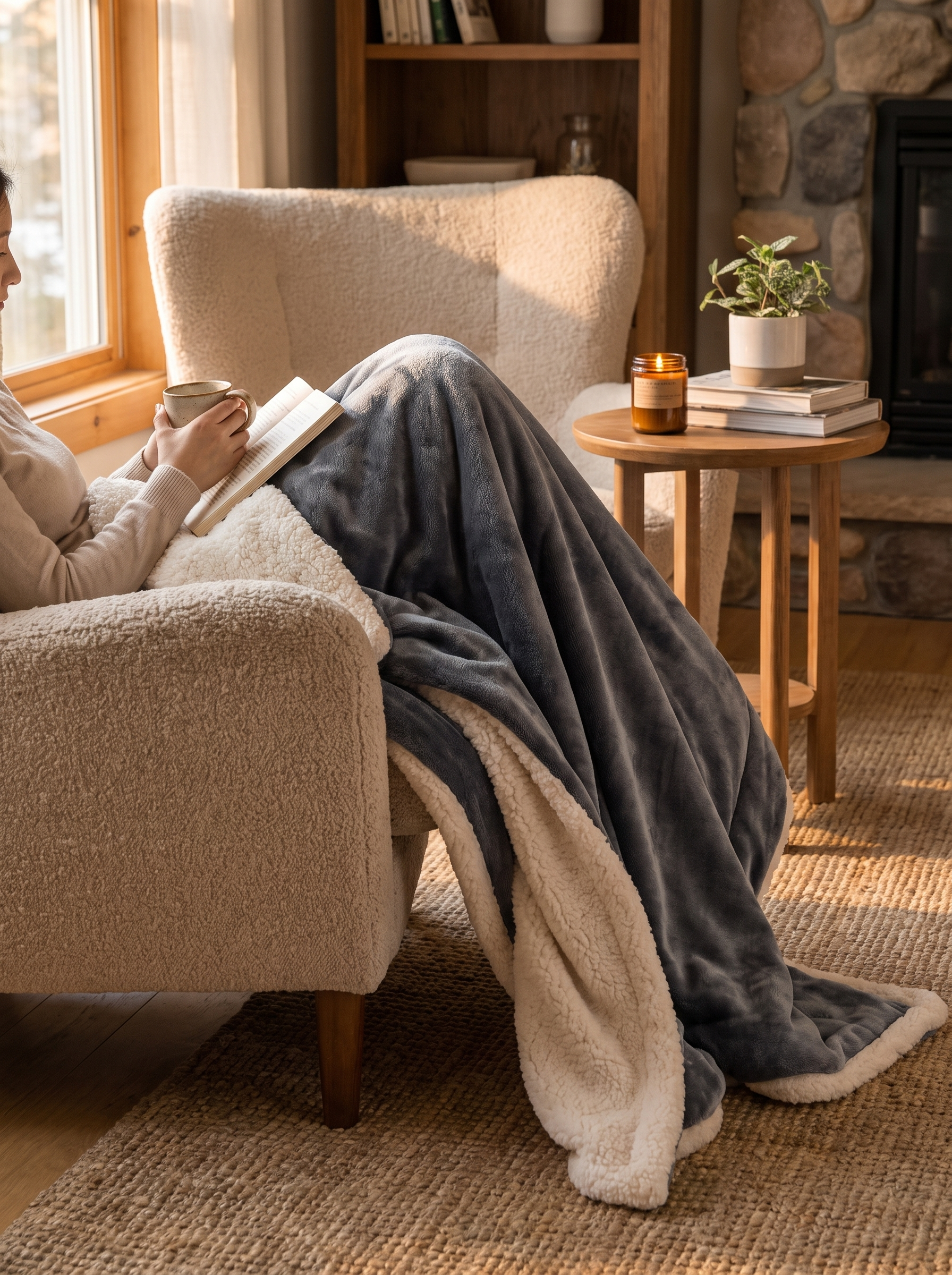Cozy Double Sided Throw Blanket in a warm Scandinavian inspired home, Made for Slow Evenings