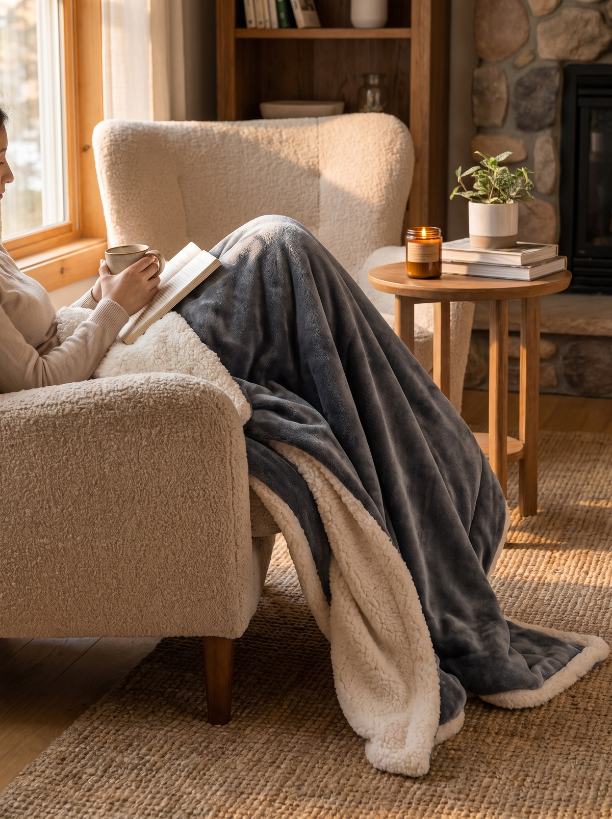 Cozy Double Sided Throw Blanket in a warm Scandinavian inspired home, Made for Slow Evenings