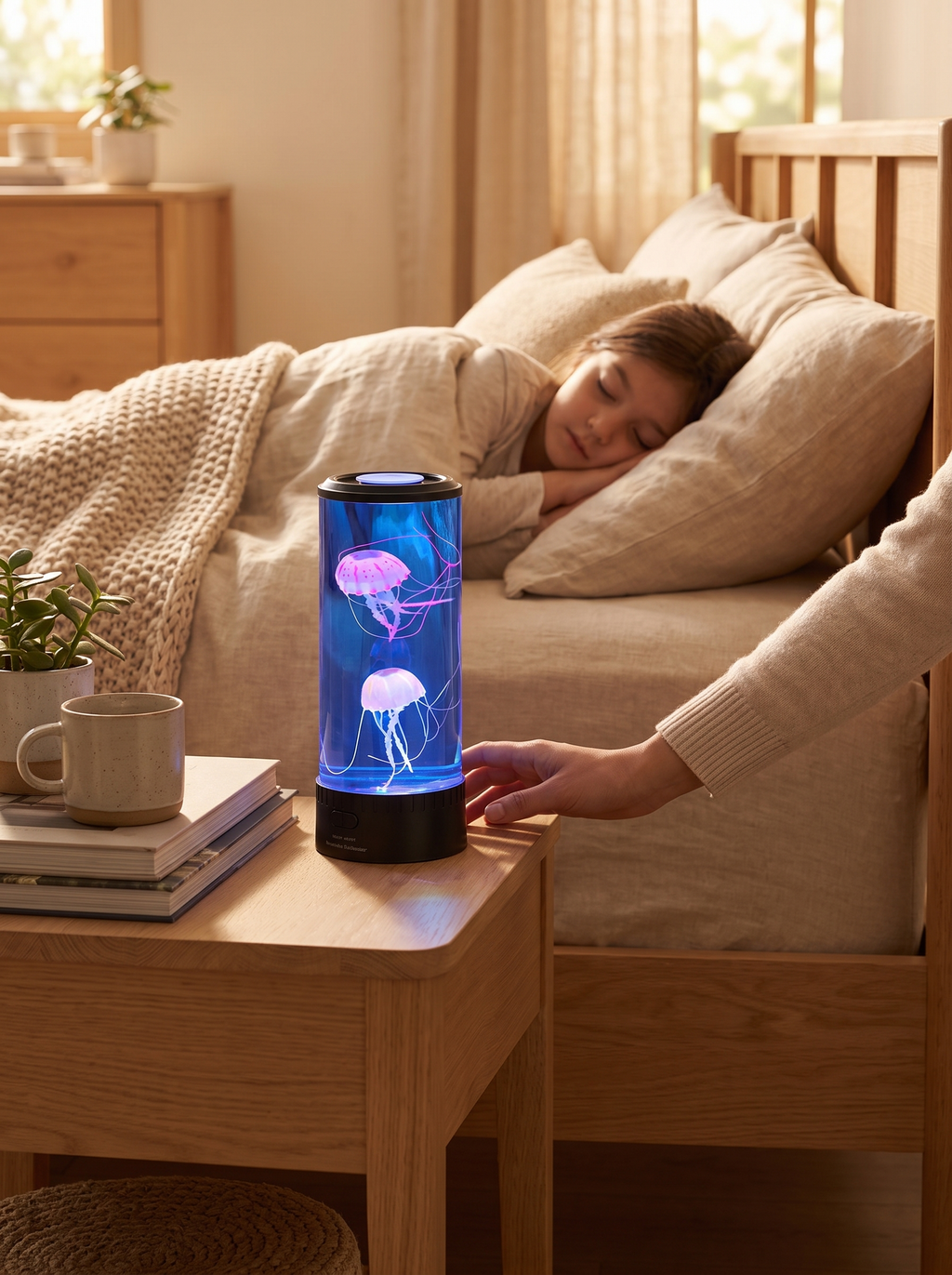 Jellyfish Color Glow Table Lamp in a warm Scandinavian inspired home, A Tiny Ocean at Home