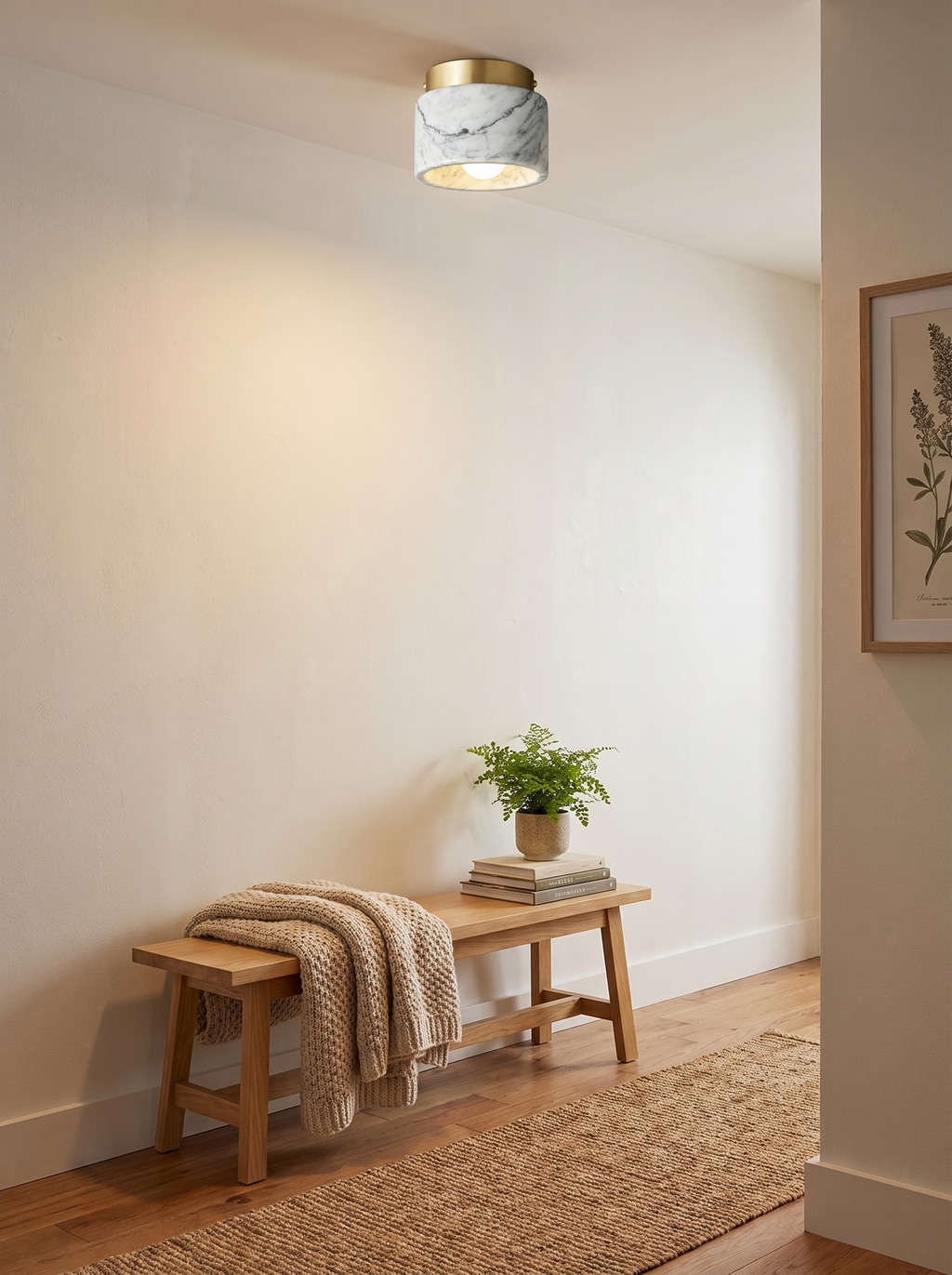 Nordic Marble Ceiling Downlight in a warm Scandinavian inspired home, Perfect for Hallways and Nooks