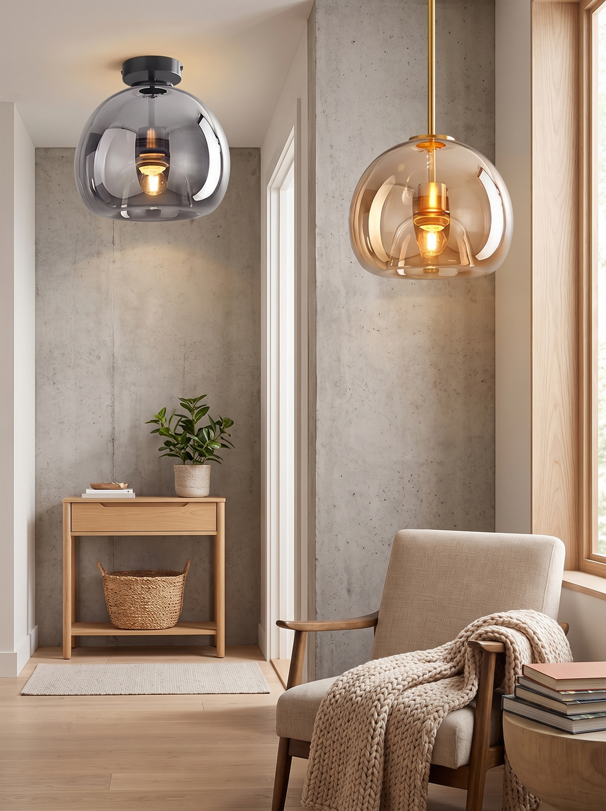 Nordic Glass Globe Ceiling Light in a warm Scandinavian inspired home, Glass That Glows Like Amber