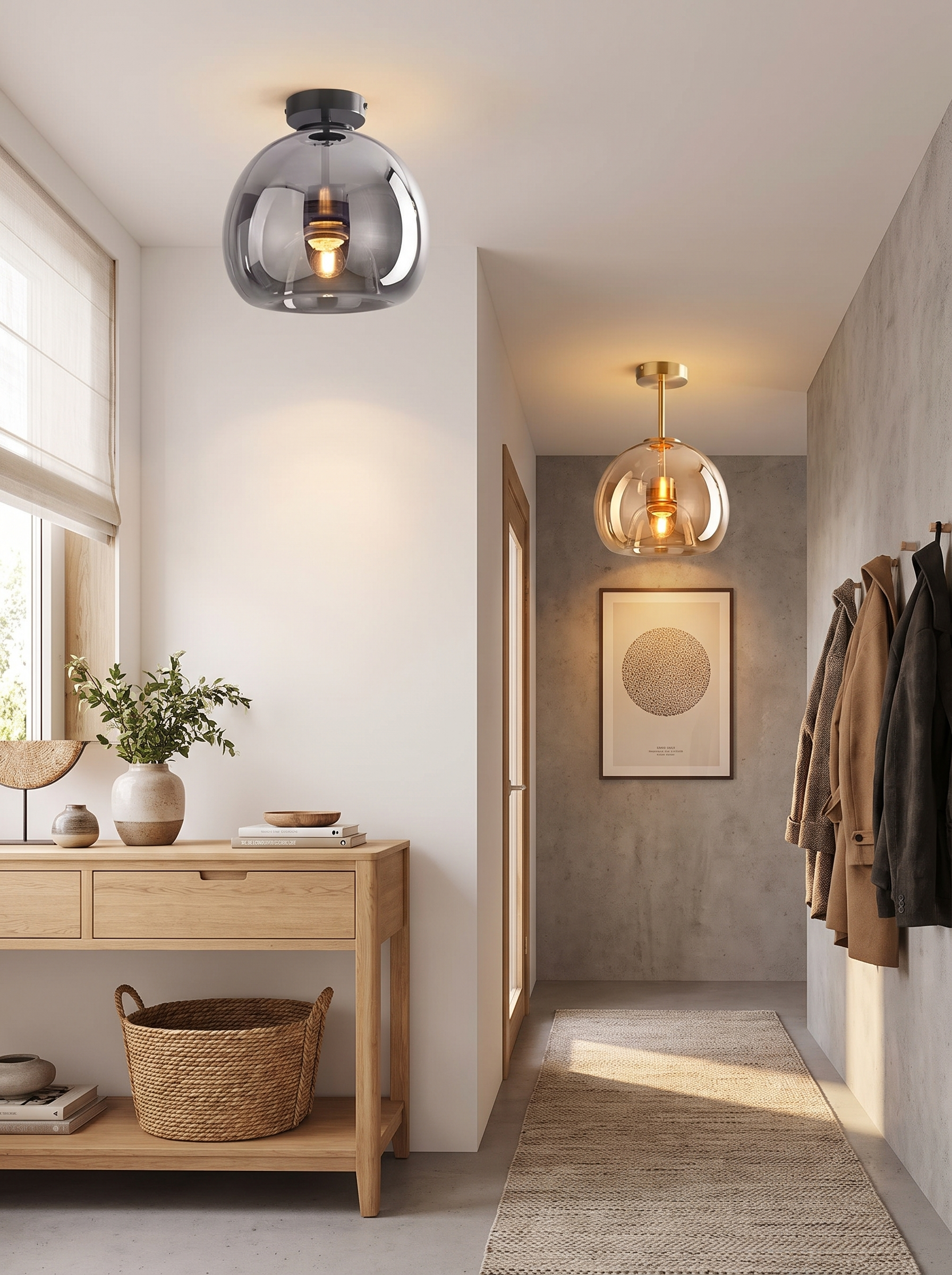 Nordic Glass Globe Ceiling Light in a warm Scandinavian inspired home, A Warm Welcome Overhead