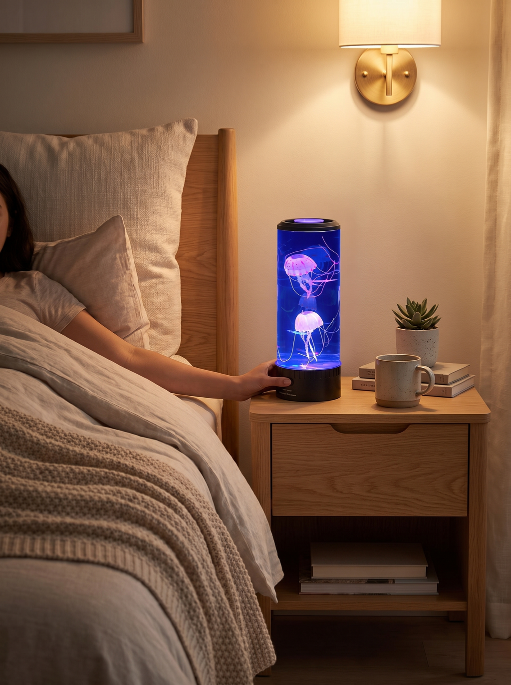 Jellyfish Color Glow Table Lamp in a warm Scandinavian inspired home, Calm Before Sleep