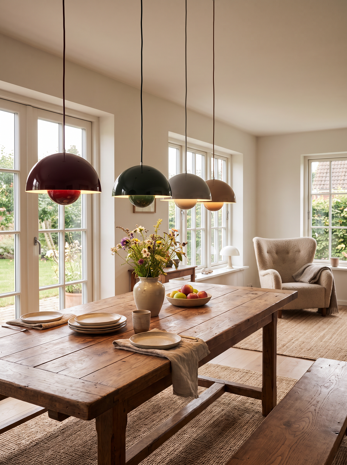 Flora Bud Pendant Light in a warm Scandinavian inspired home, Playful Color, Calm Design