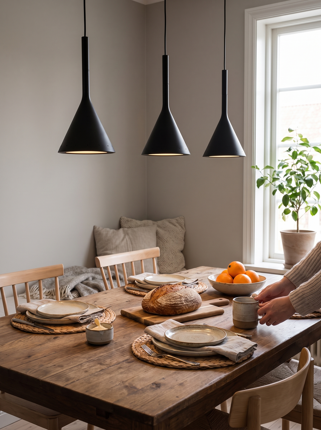 Teardrop Metal and Wood Pendant Light in a warm Scandinavian inspired home, Colors to Match Your Mood