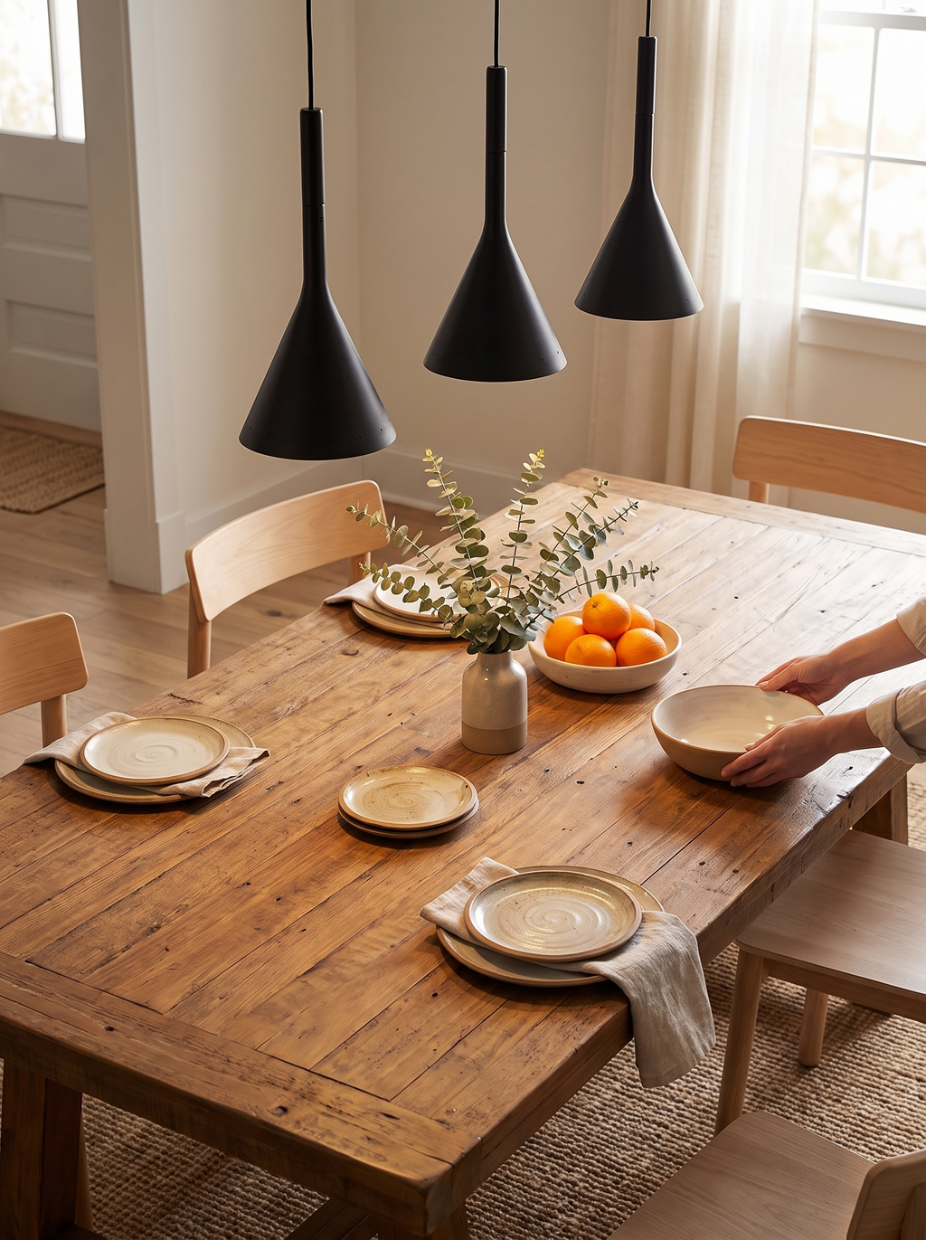 Teardrop Metal and Wood Pendant Light in a warm Scandinavian inspired home, Group Them for Impact