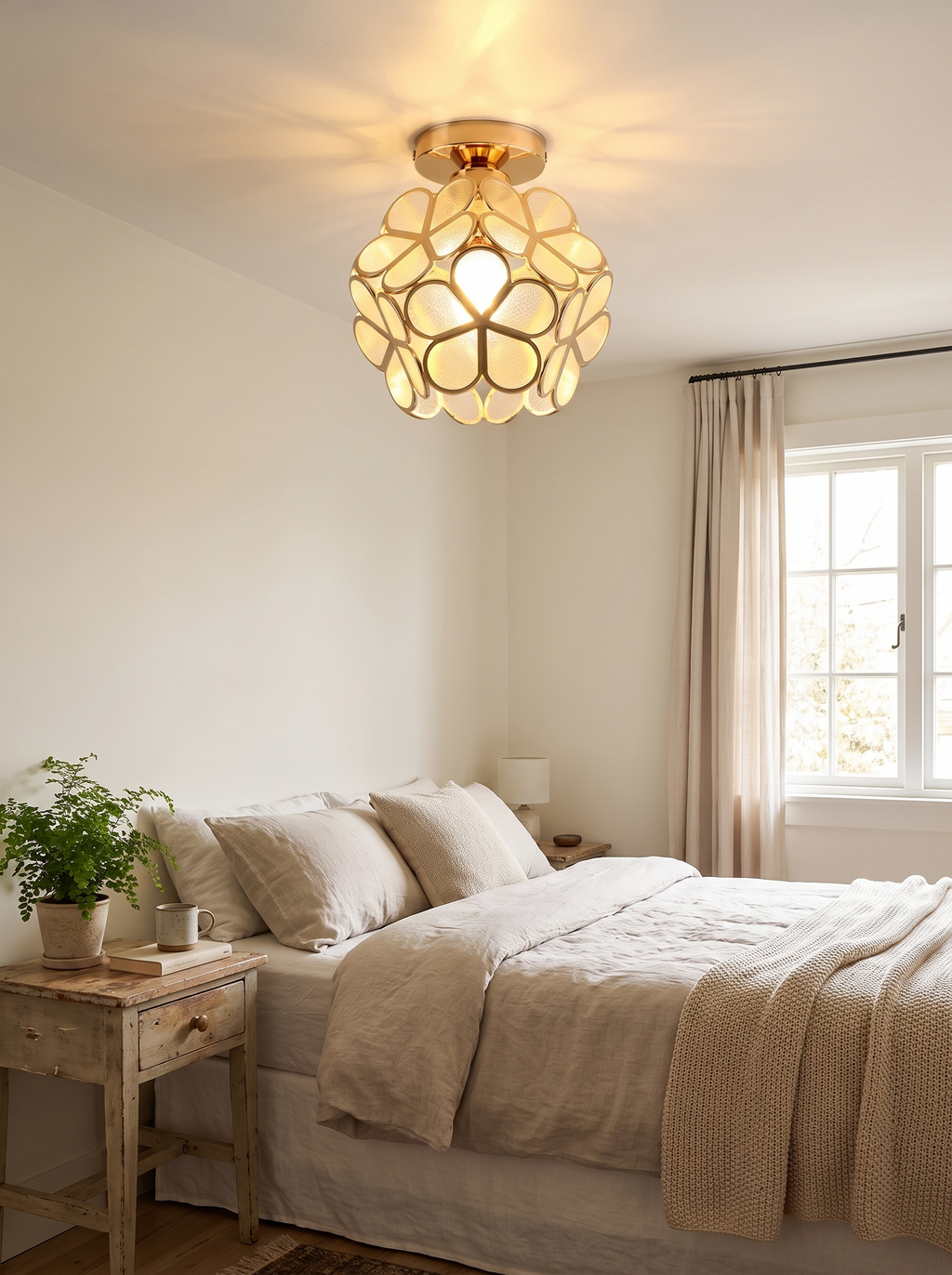Retro Petal Flush Mount Ceiling Light in a warm Scandinavian inspired home, Sweet Style for Small Spaces