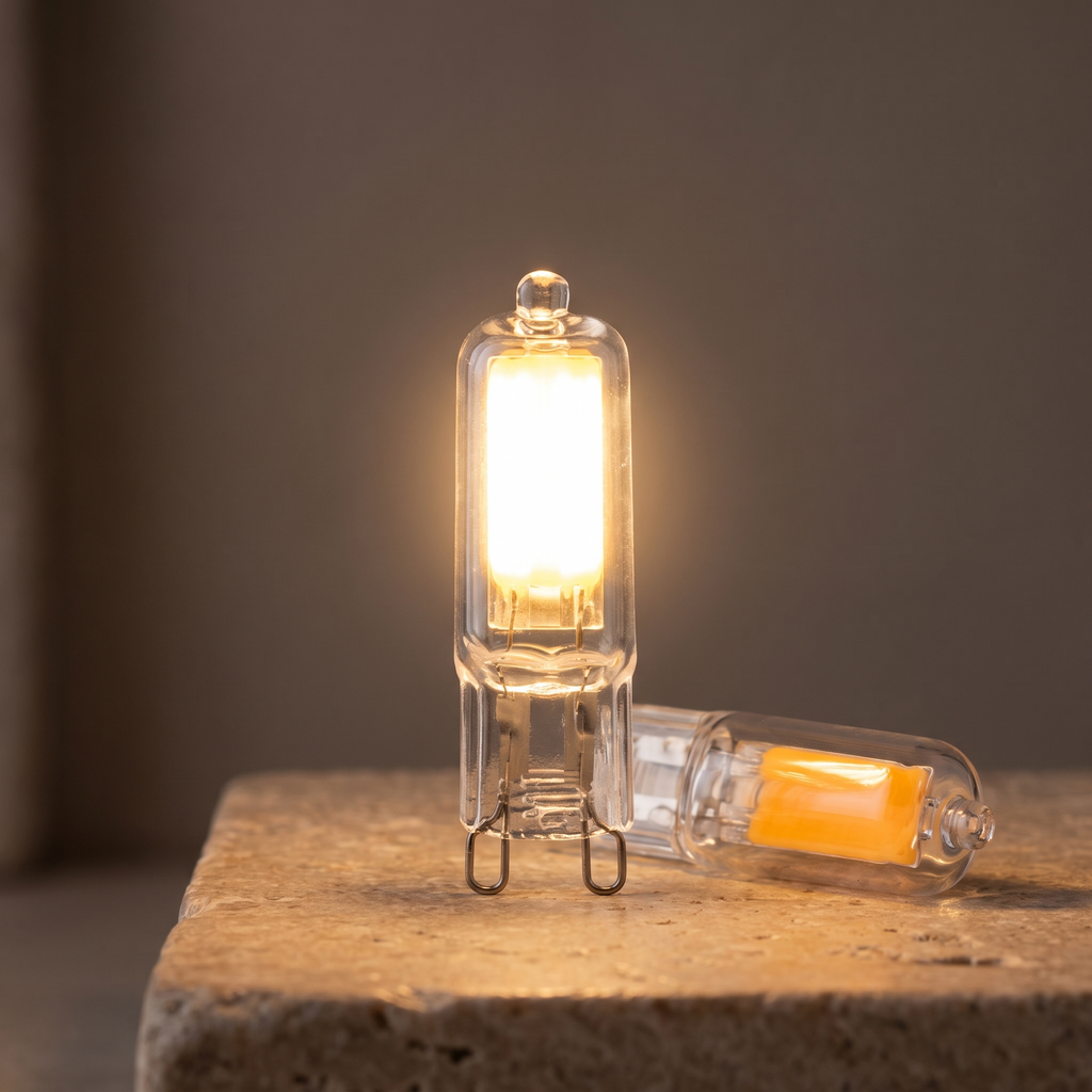 G9 LED bulb glowing warm white