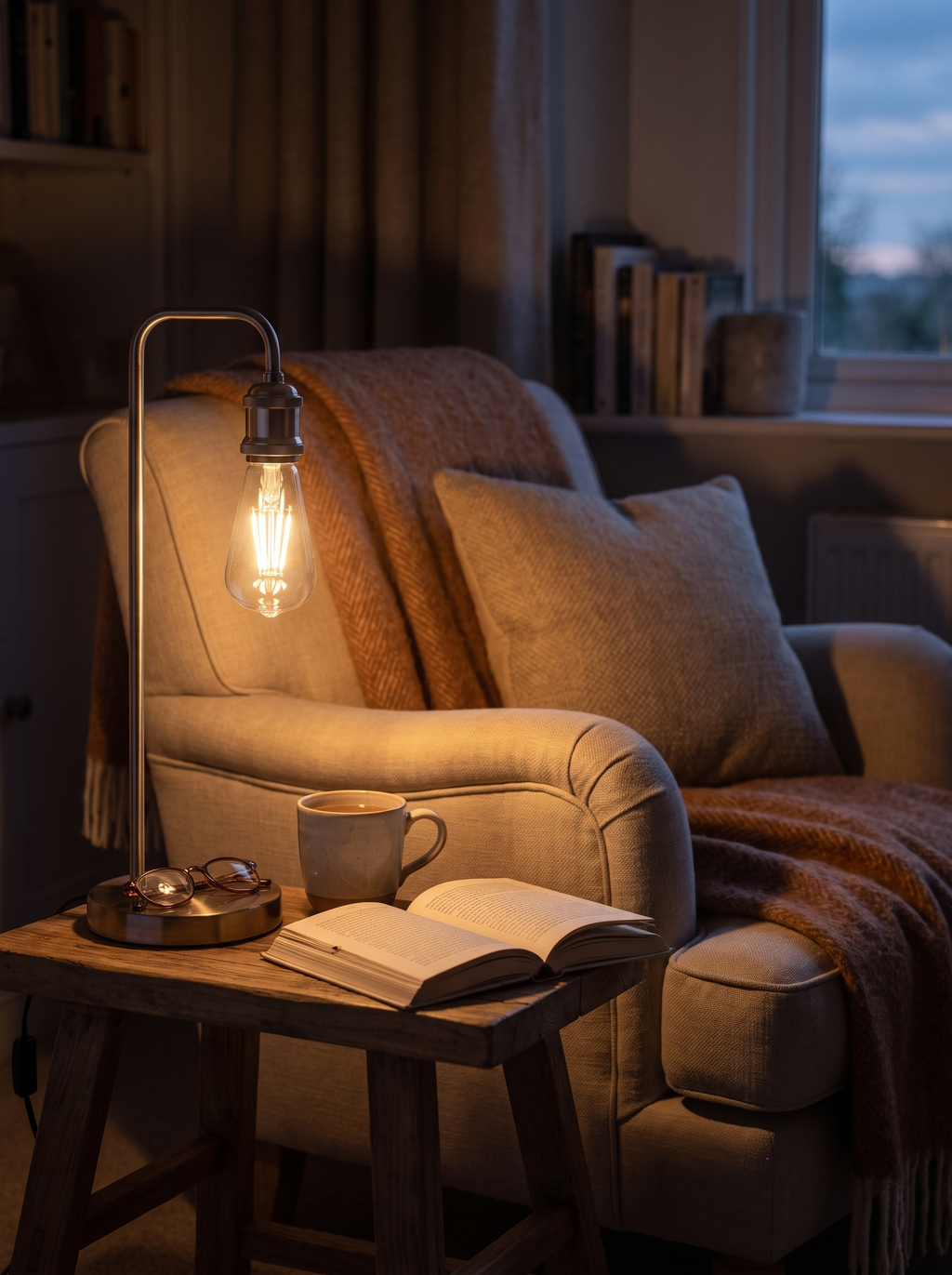 E26 filament bulb in a reading lamp